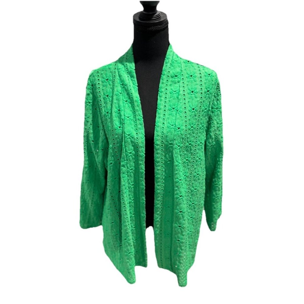 NWT Allison Daley Wave Eyelet Knit Green Cardigan Size PM